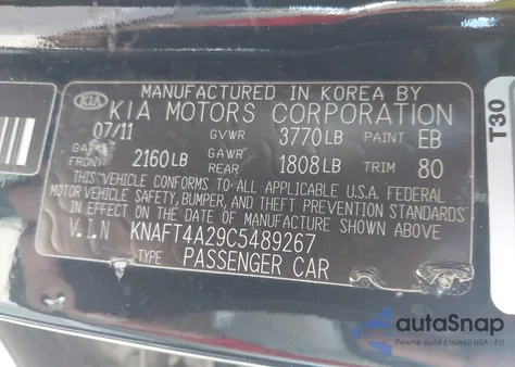 2012 Kia Forte Lx z USA, uszkodzony, nr VIN KNAFT4A29C5489267